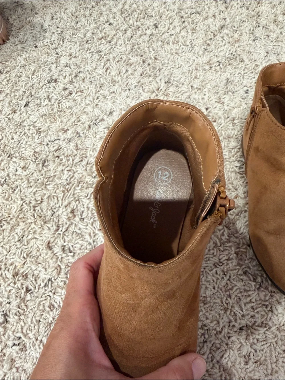 Kids Tan Suede Ankle Boots with Side Zip- 12T